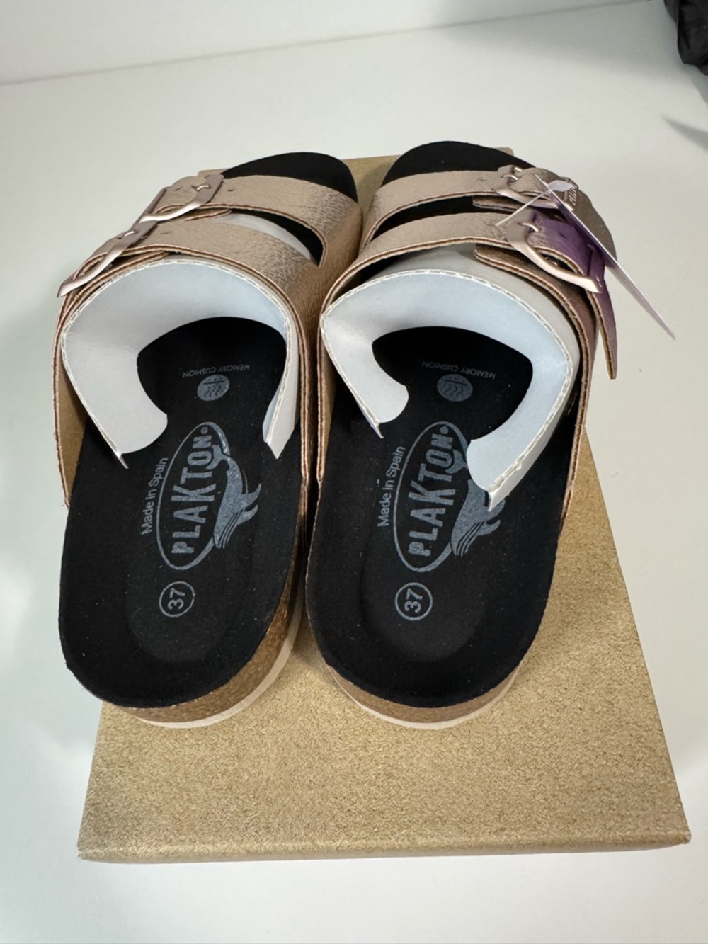 Plakton Betamic Memory Cushion Two Strap Sandals Women’s Size 6 Rose Gold EU 37 - Picture 3 of 6